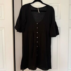 Free People Black Button-Front Short Sleeve Tunic